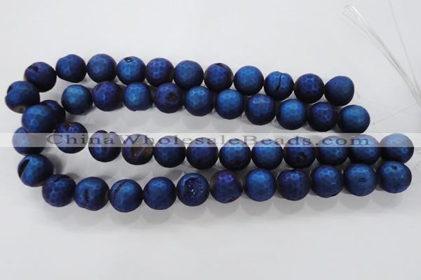 CAG6254 15 inches 12mm faceted round plated druzy agate beads