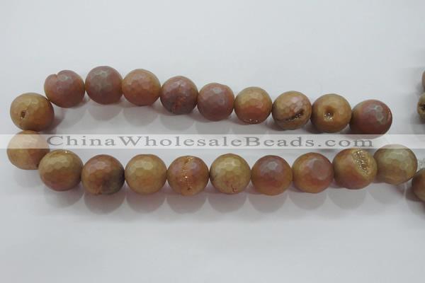 CAG6337 15 inches 18mm faceted round plated druzy agate beads