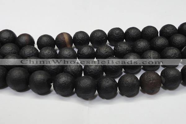 CAG6745 15 inches 18mm round black pilates agate beads