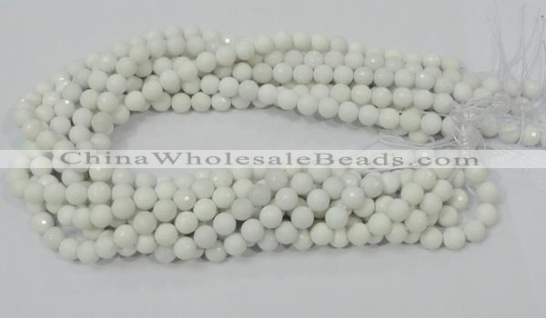 CAG711 15.5 inches 8mm faceted round white agate gemstone beads