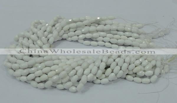 CAG720 15.5 inches 6*8mm faceted rice white agate gemstone beads