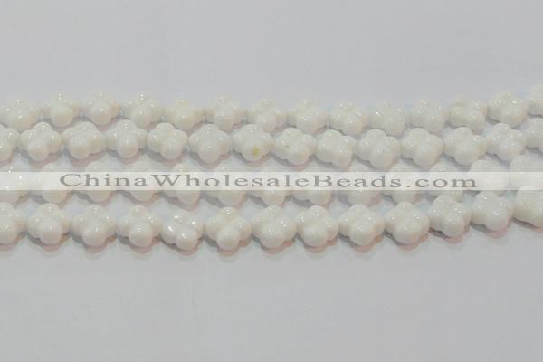 CAG7221 15.5 inches 14*14mm carved flower white agate gemstone beads