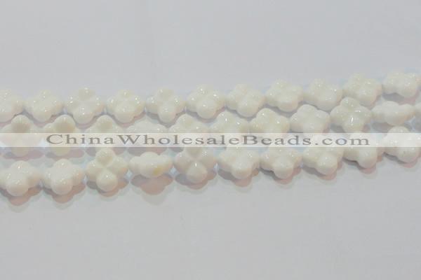 CAG7223 15.5 inches 18*18mm carved flower white agate gemstone beads