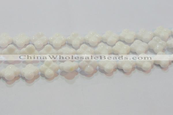 CAG7224 15.5 inches 20*20mm carved flower white agate gemstone beads