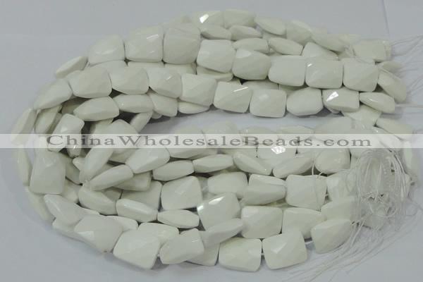 CAG728 15.5 inches 18*25mm twisted faceted rectangle white agate beads