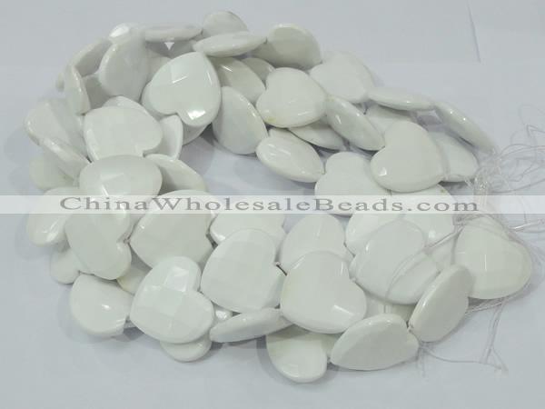 CAG729 15.5 inches 30*30mm faceted heart white agate beads