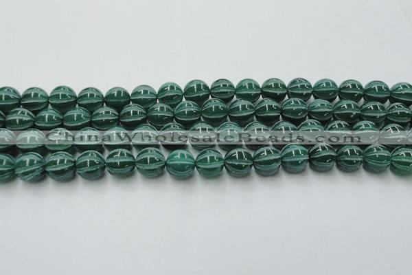 CAG8007 15.5 inches 12mm carved round green agate beads