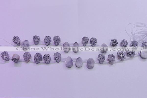 CAG8102 Top drilled 10*14mm teardrop silver plated druzy agate beads