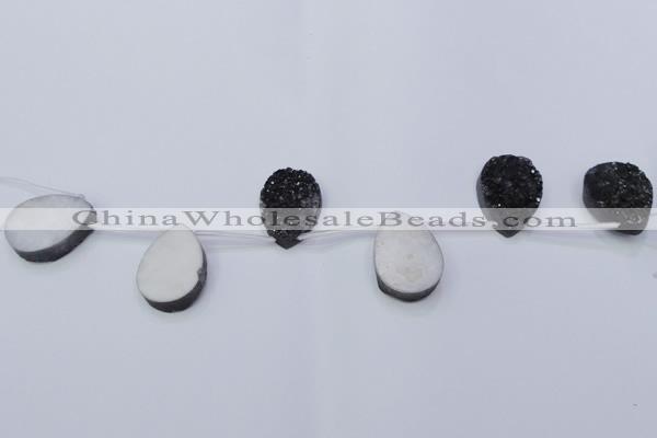 CAG8147 Top drilled 30*40mm teardrop black plated druzy agate beads