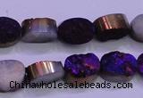 CAG8155 7.5 inches 10*14mm oval purple plated druzy agate beads