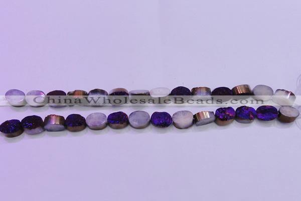 CAG8155 7.5 inches 10*14mm oval purple plated druzy agate beads