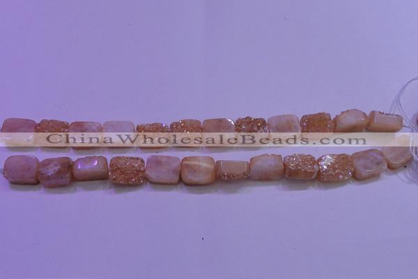 CAG8221 Top drilled 12*16mm rectangle champagne plated druzy agate beads