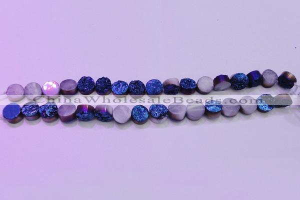 CAG8346 7.5 inches 12mm coin blue plated druzy agate beads