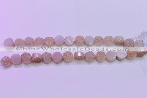 CAG8351 7.5 inches 14mm coin champagne plated druzy agate beads