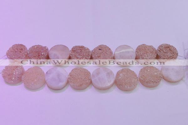 CAG8391 7.5 inches 25mm coin champagne plated druzy agate beads