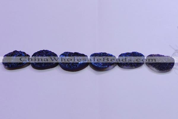 CAG8669 7.5 inches 22*30mm freeform blue plated druzy agate beads