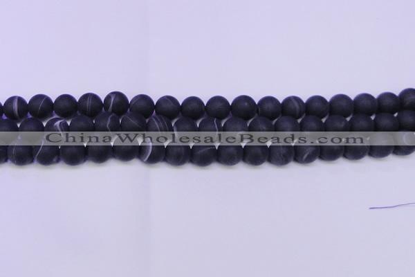 CAG8875 15.5 inches 14mm round matte black line agate beads