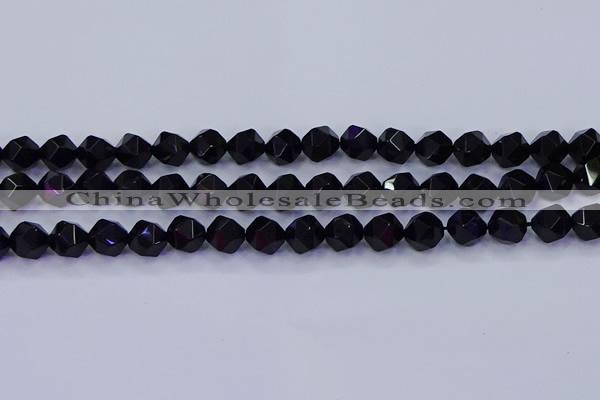 CAG9352 15.5 inches 8mm faceted nuggets black agate beads