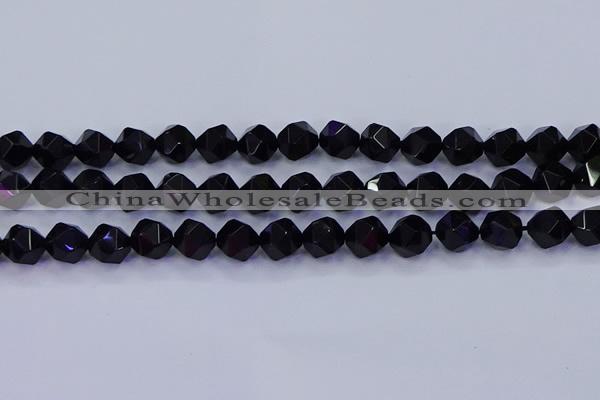 CAG9353 15.5 inches 10mm faceted nuggets black agate beads