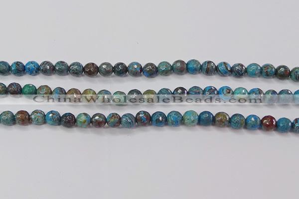 CAG9481 15.5 inches 6mm faceted round blue crazy lace agate beads