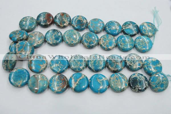 CAT65 15.5 inches 25mm flat round dyed natural aqua terra jasper beads