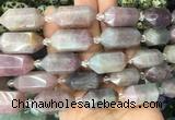 CBBS09 15 inches 11*25mm - 14*28mm hexahedral prism rose quartz beads