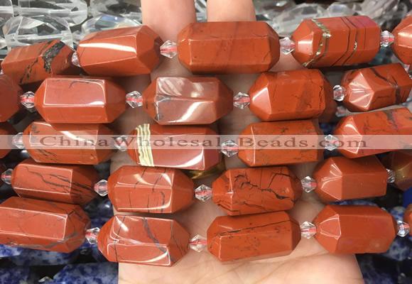 CBBS20 15 inches 11*25mm - 14*28mm hexahedral prism red jasper beads