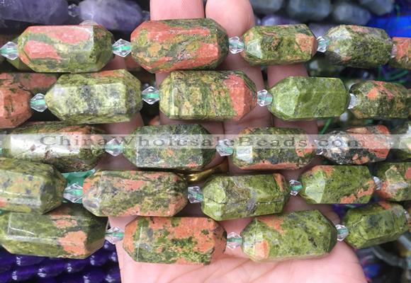 CBBS22 15 inches 11*25mm - 14*28mm hexahedral prism unakite beads