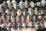 CBBS41 15 inches 12*25mm - 14*28mm hexahedral prism black veined rhodonite beads