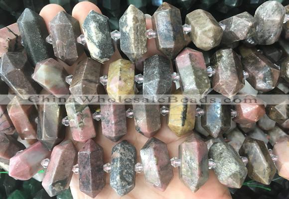 CBBS41 15 inches 12*25mm - 14*28mm hexahedral prism black veined rhodonite beads