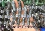 CBBS61 15 inches 8*30mm - 9*33mm hexahedral prism black labradorite beads