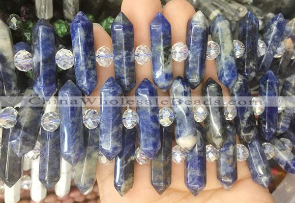 CBBS77 15 inches 8*30mm - 9*33mm hexahedral prism sodalite beads