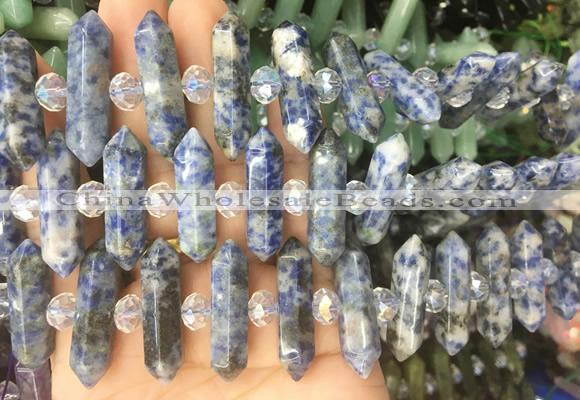 CBBS78 15 inches 8*30mm - 9*33mm hexahedral prism blue spot beads