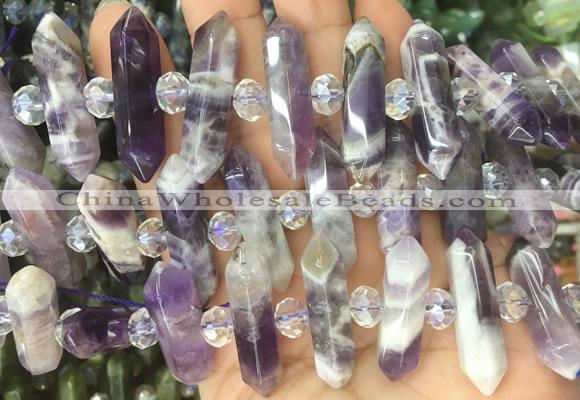 CBBS79 15 inches 8*30mm - 9*33mm hexahedral prism dogtooth amethyst beads