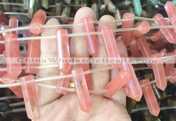 CBBS89 15 inches 8*30mm - 8*32mm hexahedral prism cherry quartz beads