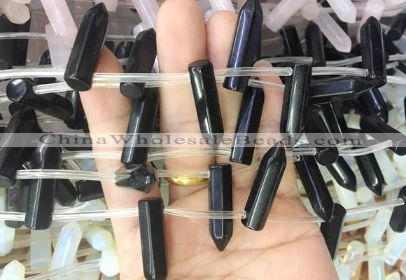 CBBS91 15 inches 8*30mm - 8*32mm hexahedral prism black glass beads