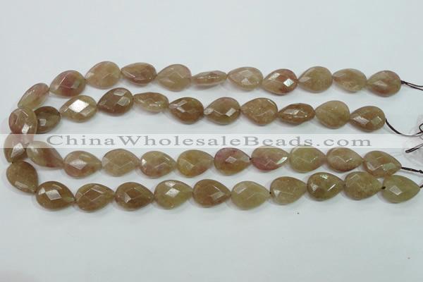 CBQ260 15.5 inches 13*18mm faceted flat teardrop strawberry quartz beads