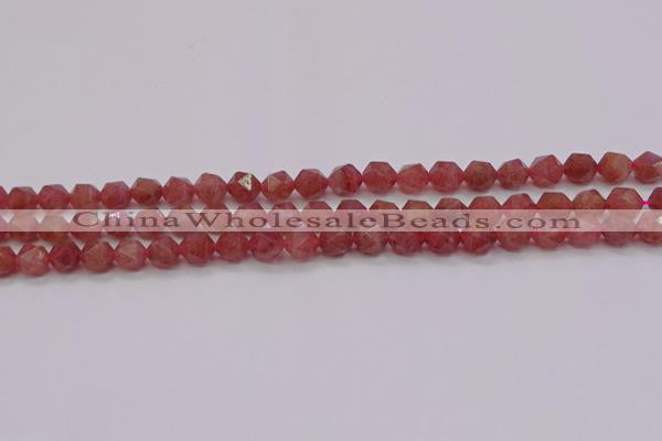 CBQ431 15.5 inches 6mm faceted nuggets strawberry quartz beads