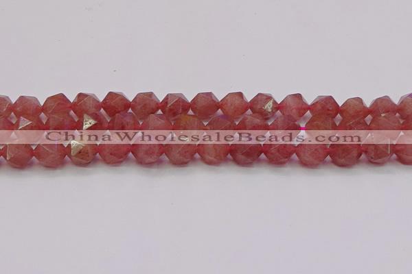 CBQ434 15.5 inches 12mm faceted nuggets strawberry quartz beads