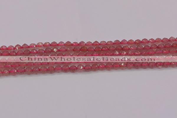 CBQ436 15.5 inches 6mm faceted nuggets strawberry quartz beads