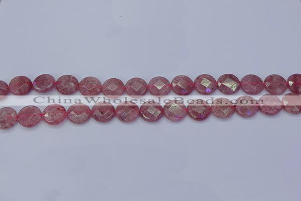 CBQ459 15.5 inches 10mm faceted coin strawberry quartz beads