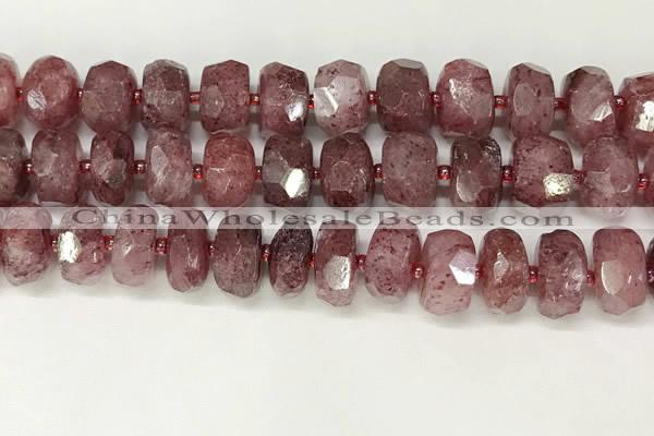 CBQ713 15.5 inches 6*13mm - 8*14mm faceted tyre strawberry quartz beads