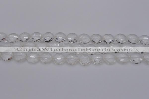 CCC504 15.5 inches 12mm faceted coin natural white crystal beads