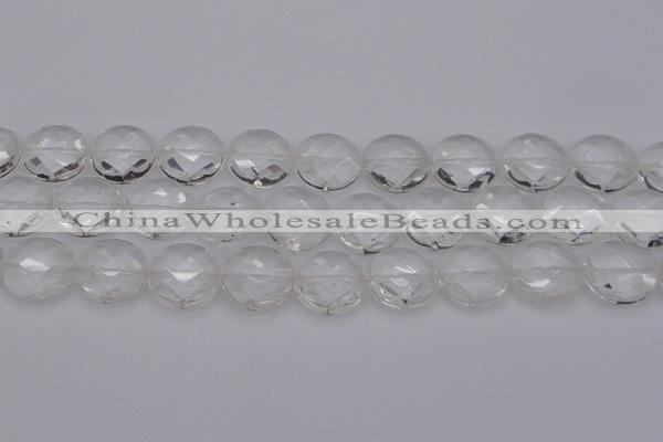 CCC509 15.5 inches 22mm faceted coin natural white crystal beads