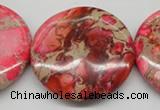 CDE661 15.5 inches 40mm flat round dyed sea sediment jasper beads