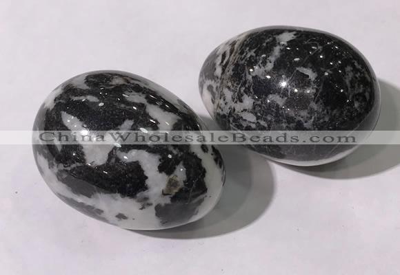 CDN1393 35*45mm egg-shaped black & white jasper decorations wholesale