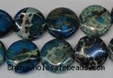 CDT232 15.5 inches 16mm flat round dyed aqua terra jasper beads