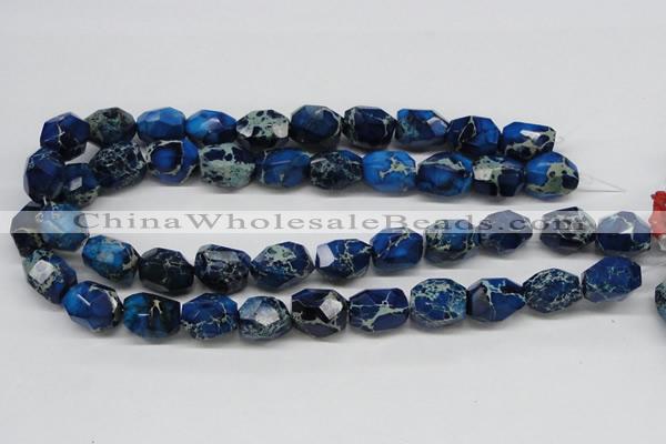 CDT64 15.5 inches 15*20mm faceted nuggets dyed aqua terra jasper beads