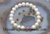 CFB1001 9mm - 10mm potato white freshwater pearl & lavender amethyst stretchy bracelet