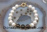 CFB1010 Hand-knotted 9mm - 10mm potato white freshwater pearl & smoky quartz bracelet